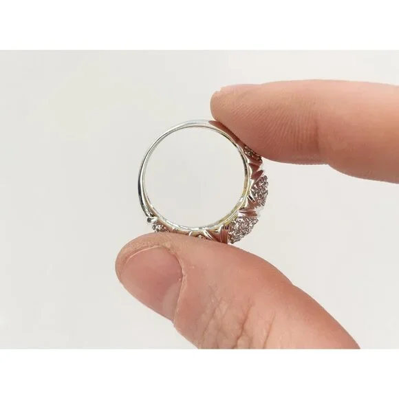 SOLD Domed Sterling Silver Pave Set Vintage Multi Gemstone Cluster Ring - sz 7 - Picture 3 of 10